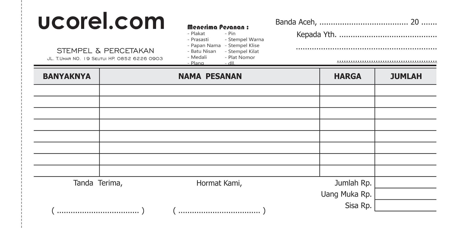 Detail Template Nota Kosong Nomer 31