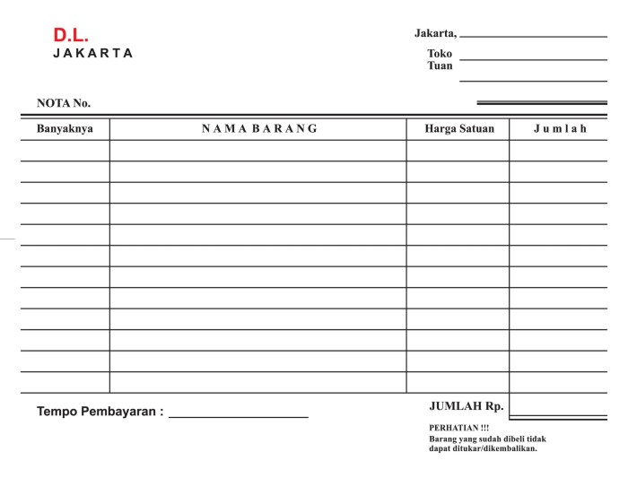 Detail Template Nota Kosong Nomer 36