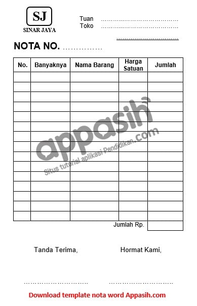 Detail Template Nota Kosong Nomer 8