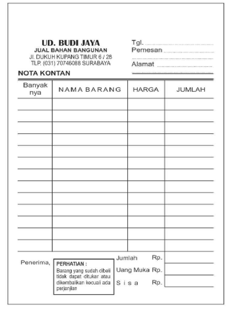 Detail Template Nota Toko Nomer 17