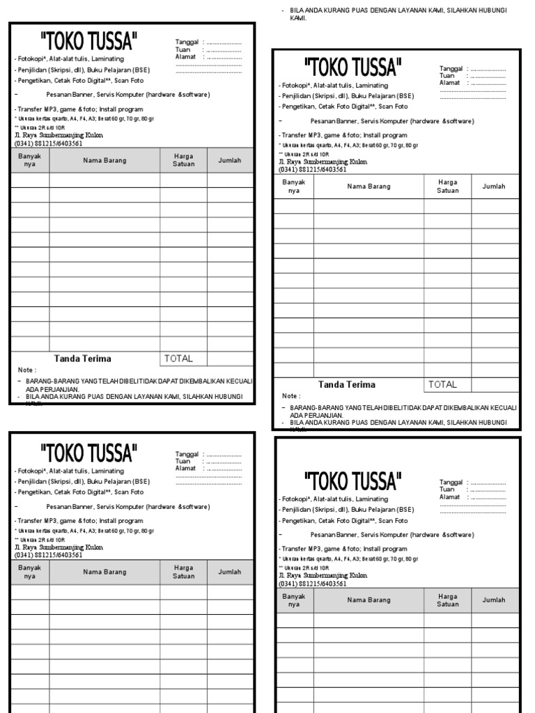 Detail Template Nota Toko Nomer 4