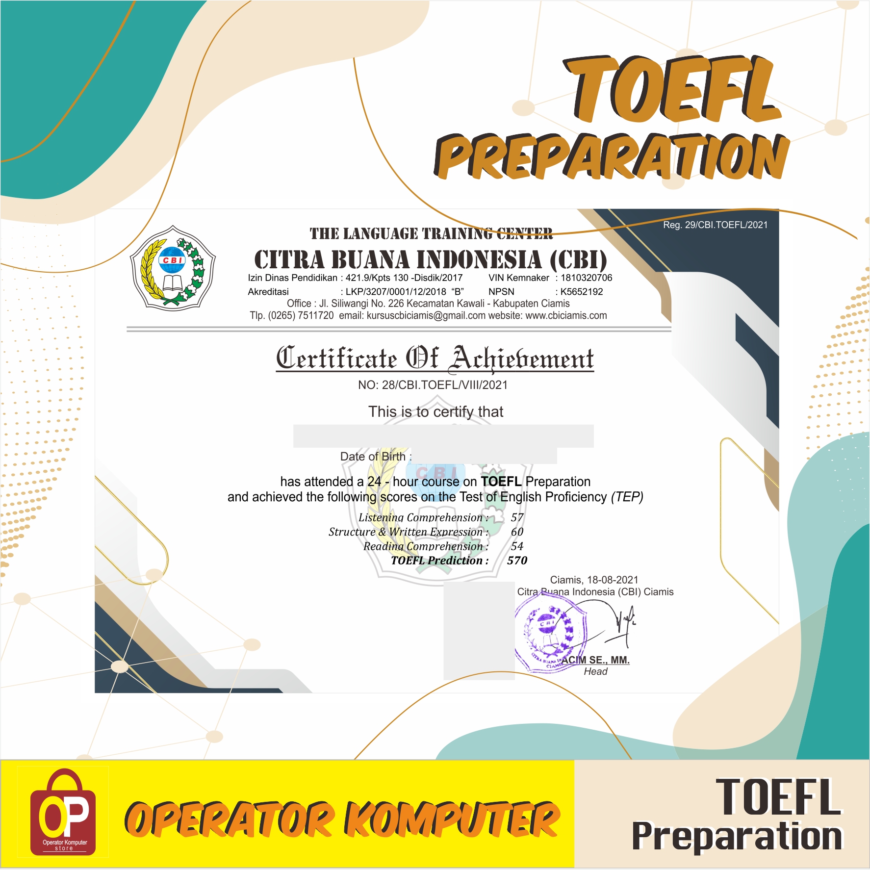 Detail Template Sertifikat Toefl Nomer 15