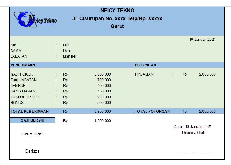 Detail Template Slip Gaji Excel Nomer 11