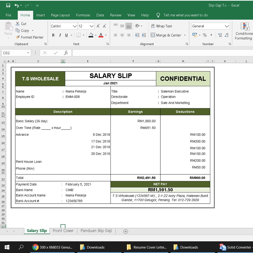 Detail Template Slip Gaji Excel Nomer 46