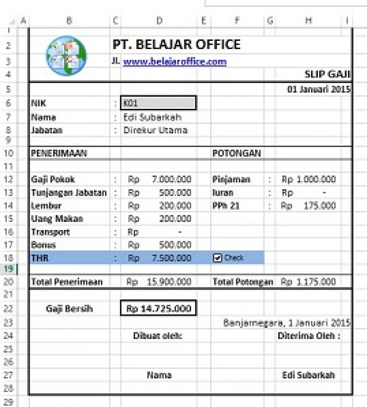 Detail Template Slip Gaji Excel Nomer 48