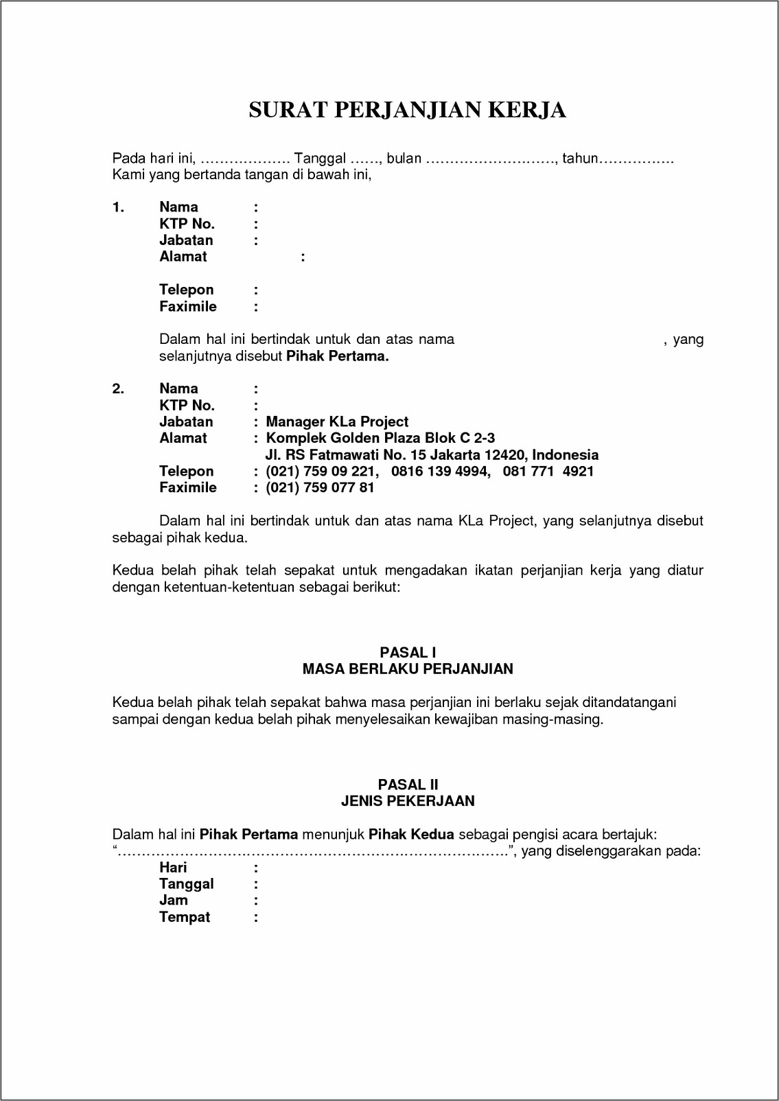 Detail Template Surat Perjanjian Nomer 2