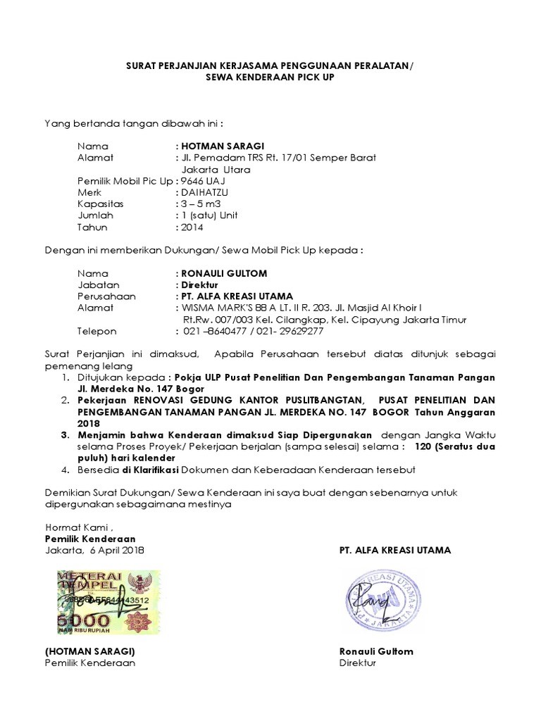 Detail Template Surat Perjanjian Nomer 19