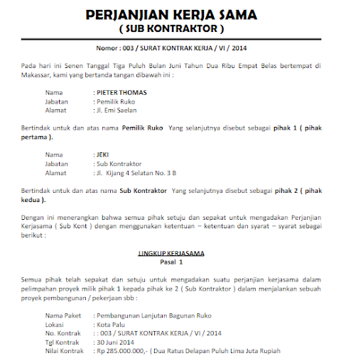 Detail Template Surat Perjanjian Nomer 4