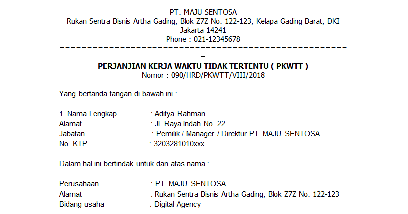 Detail Template Surat Perjanjian Nomer 46