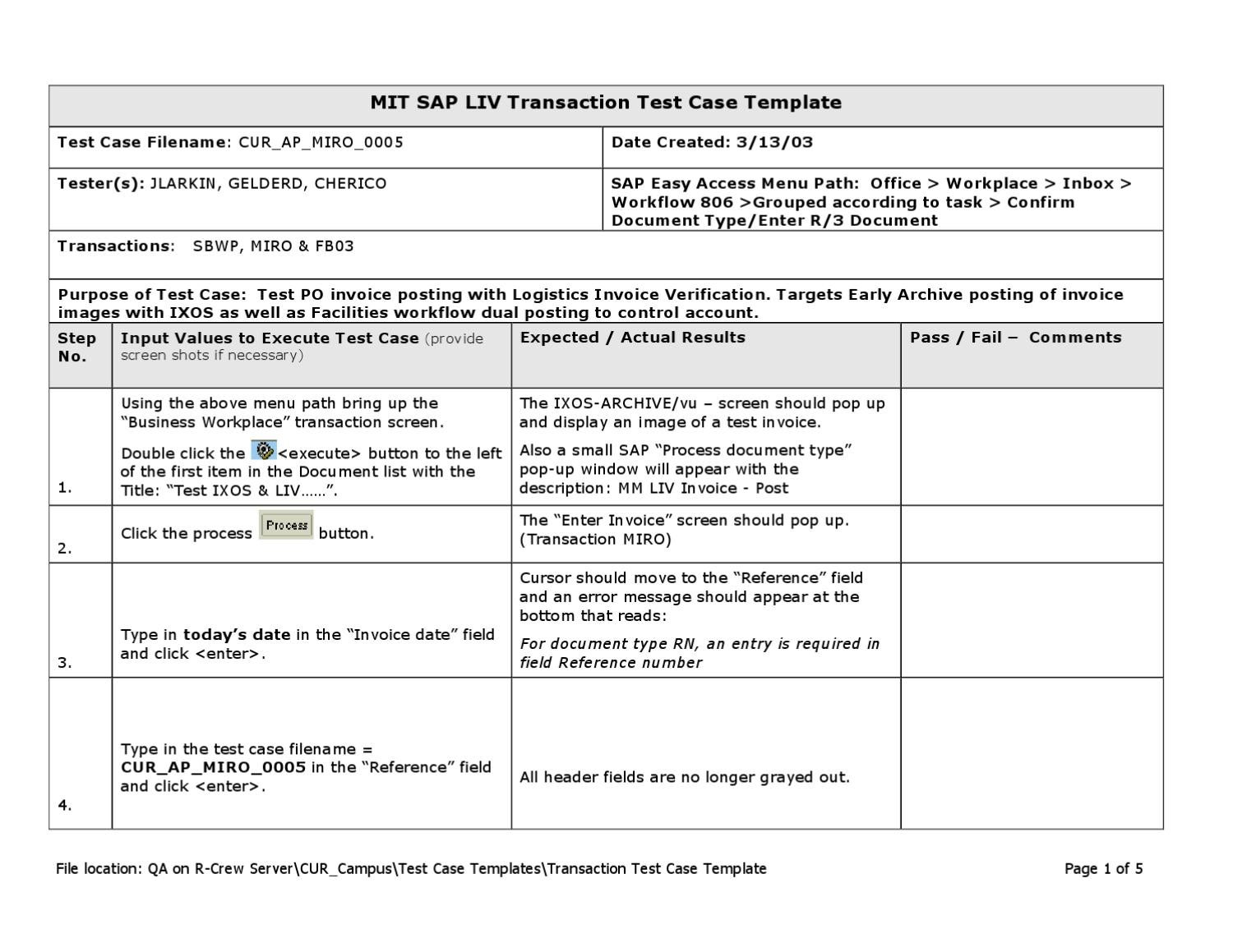 Detail Test Case Document Template Nomer 18