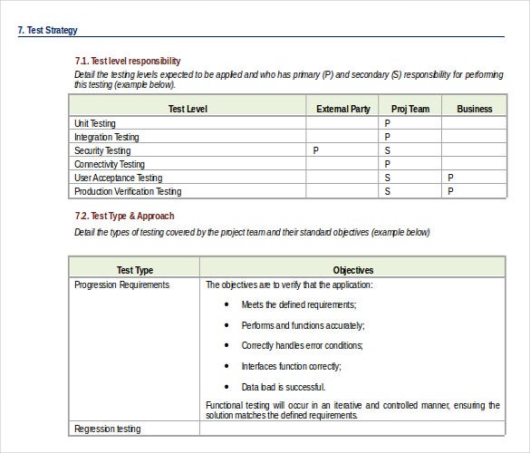 Detail Test Plan Document Template Nomer 4