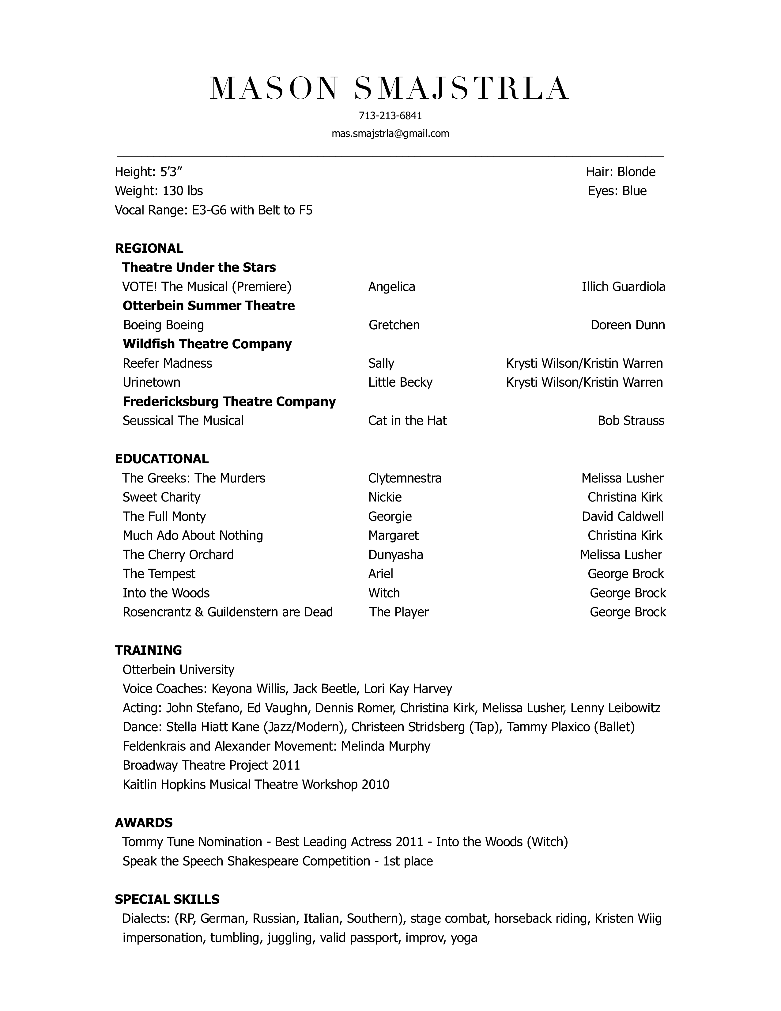 Detail Theatre Resume Template Nomer 19