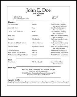 Detail Theatre Resume Template Nomer 22