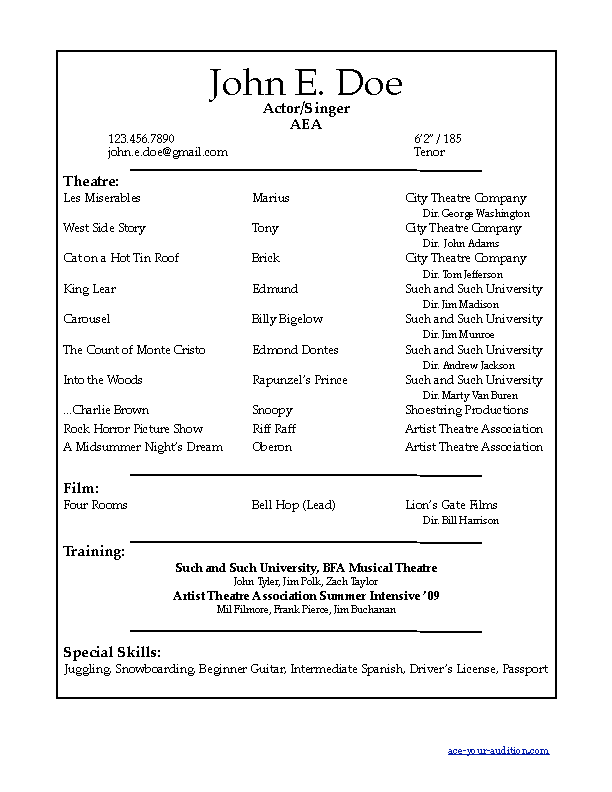 Detail Theatre Resume Template Nomer 24