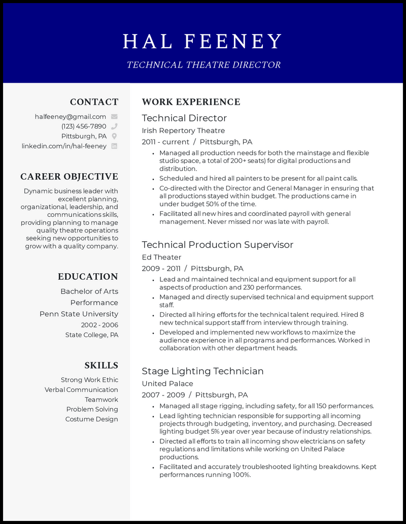 Detail Theatre Resume Template Nomer 26