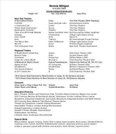 Detail Theatre Resume Template Nomer 34