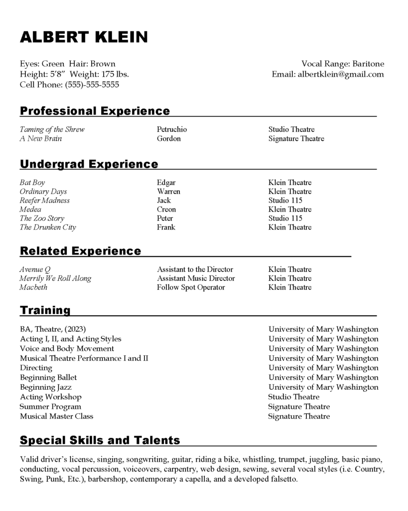 Detail Theatre Resume Template Nomer 39