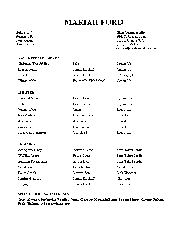 Detail Theatre Resume Template Nomer 40