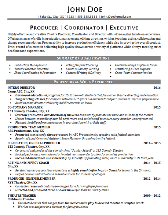 Detail Theatre Resume Template Nomer 46