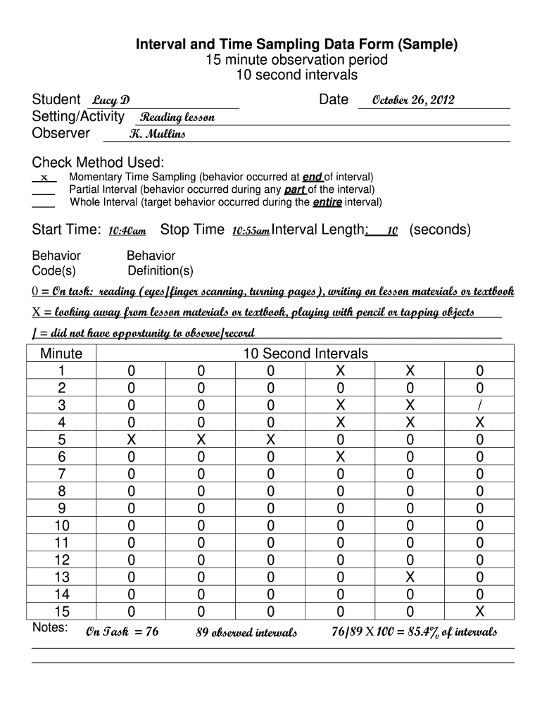 Detail Time Sample Observation Template Nomer 12