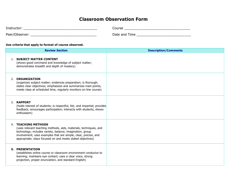 Detail Time Sample Observation Template Nomer 34