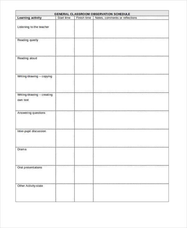 Detail Time Sample Observation Template Nomer 38