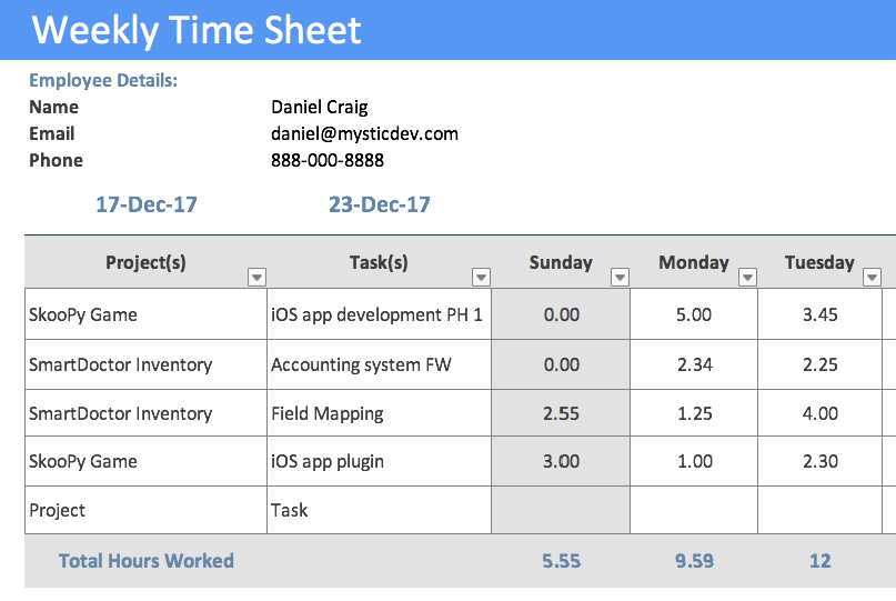 Detail Timesheet With Description Template Nomer 50