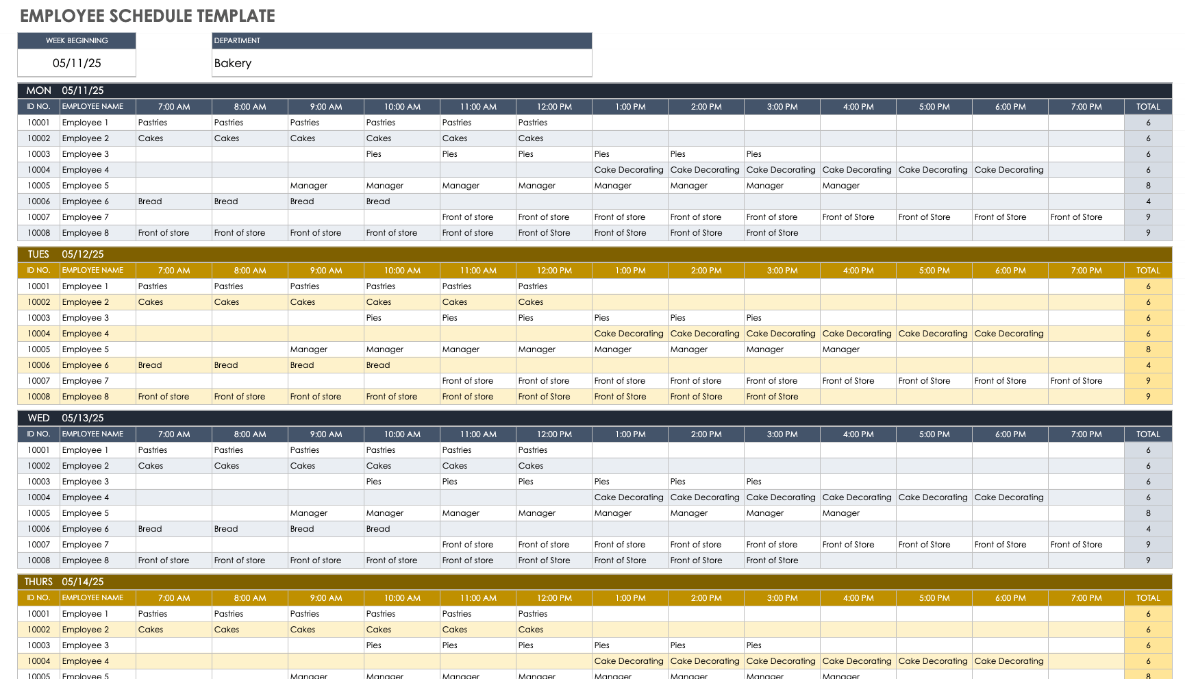 Timetable Sheet Template