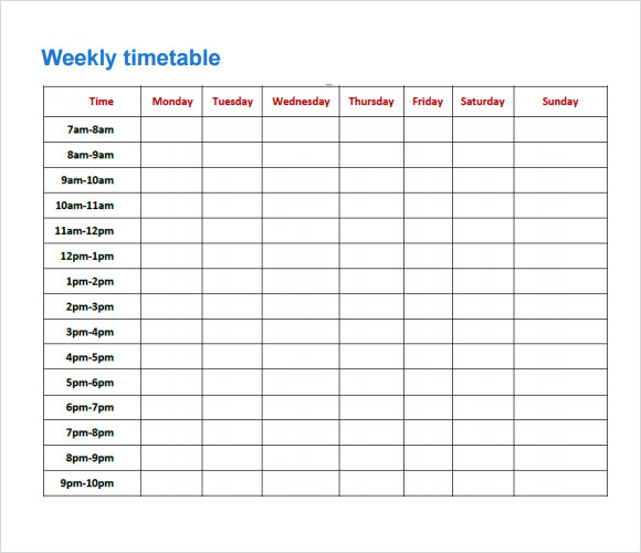 Timetable Sheet Template - 56+ Koleksi Gambar