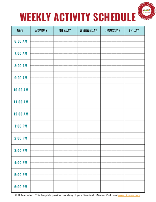 Timetable Template Monday To Friday - KibrisPDR