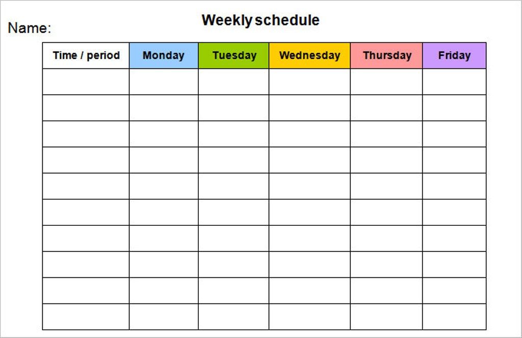 Detail Timetable Template Monday To Friday Nomer 17