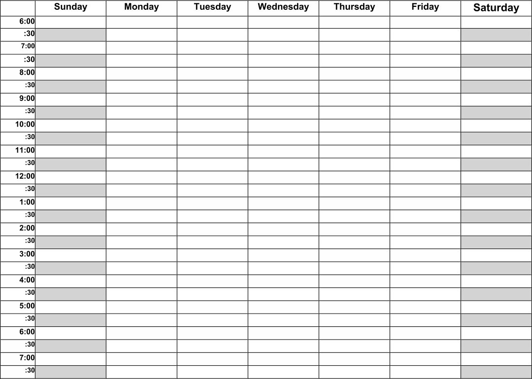 Detail Timetable Template Monday To Friday Nomer 20