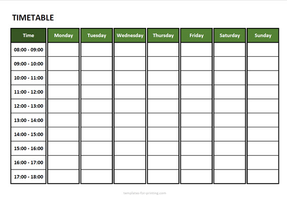 Detail Timetable Template Monday To Friday Nomer 26