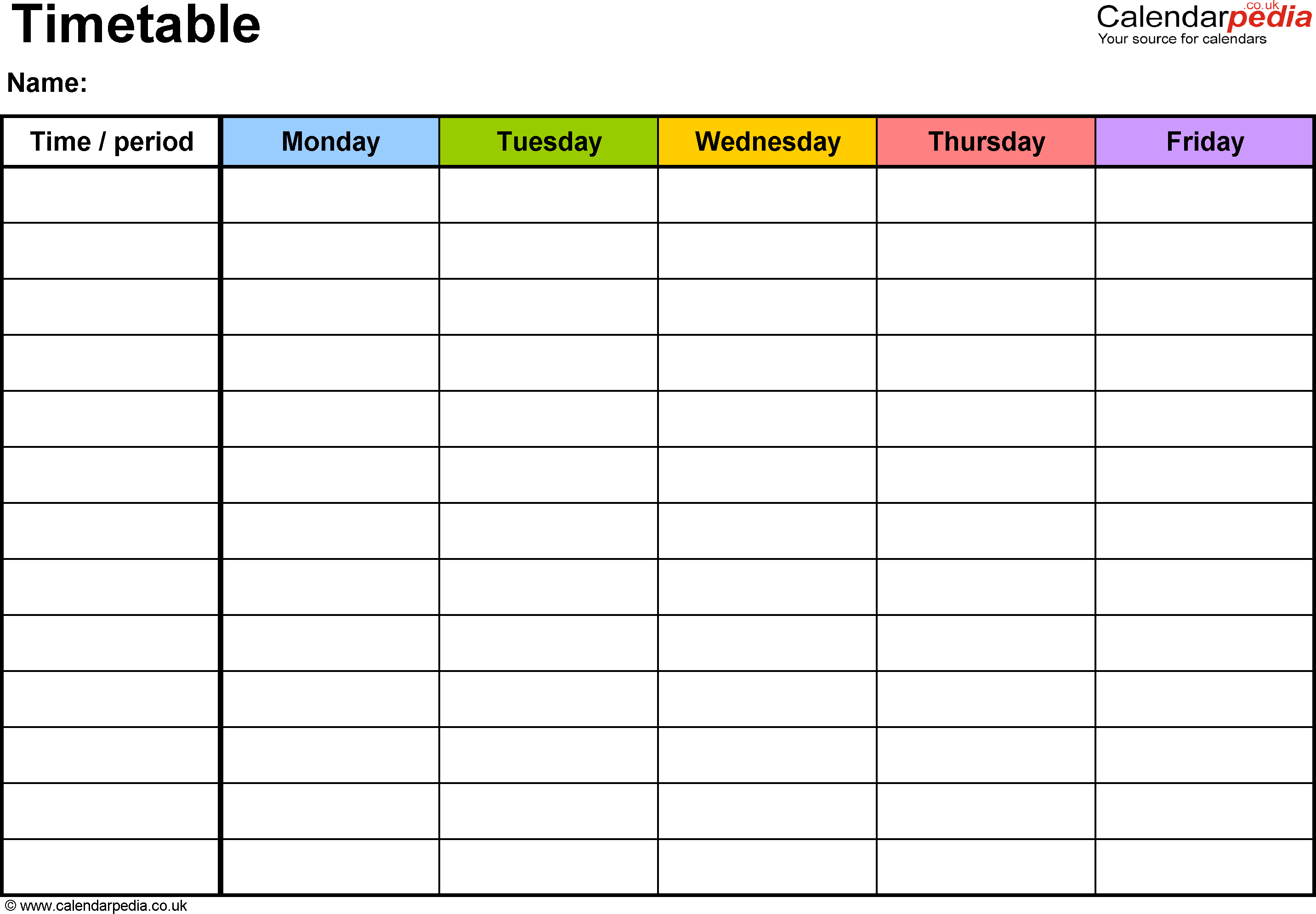 Detail Timetable Template Monday To Friday Nomer 5