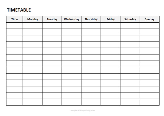 Detail Timetable Template Monday To Friday Nomer 40