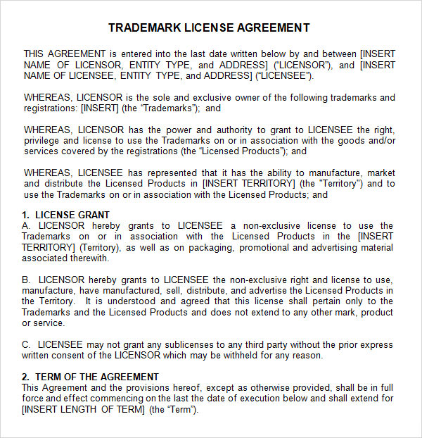 Detail Trademark License Agreement Template Nomer 28