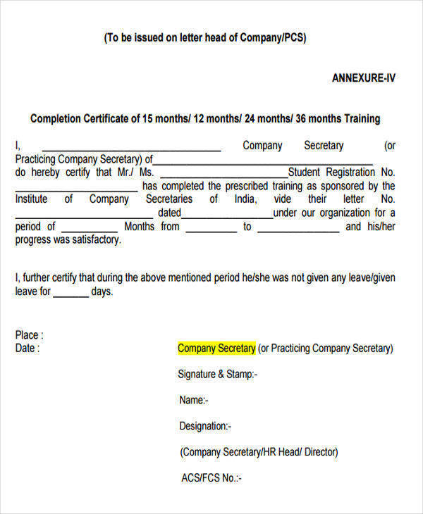 Detail Training Completion Form Template Nomer 18