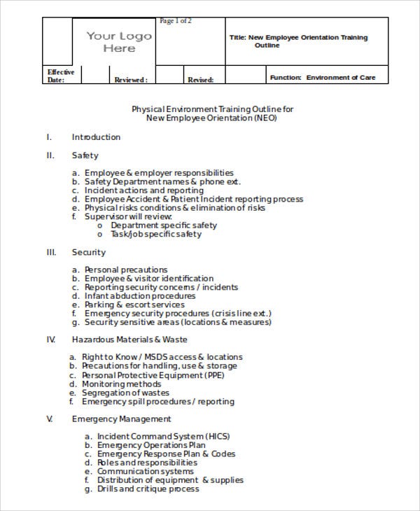 Detail Training Outline Template Doc Nomer 6