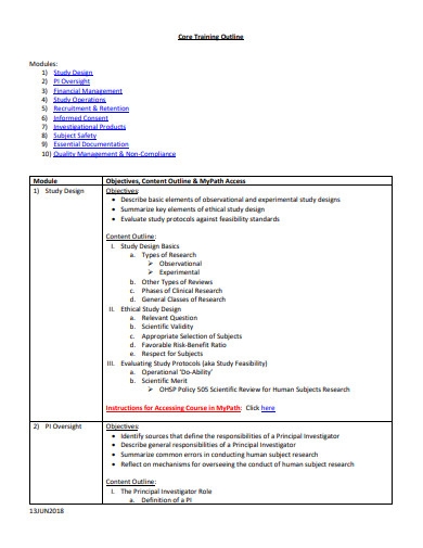 Detail Training Outline Template Doc Nomer 8