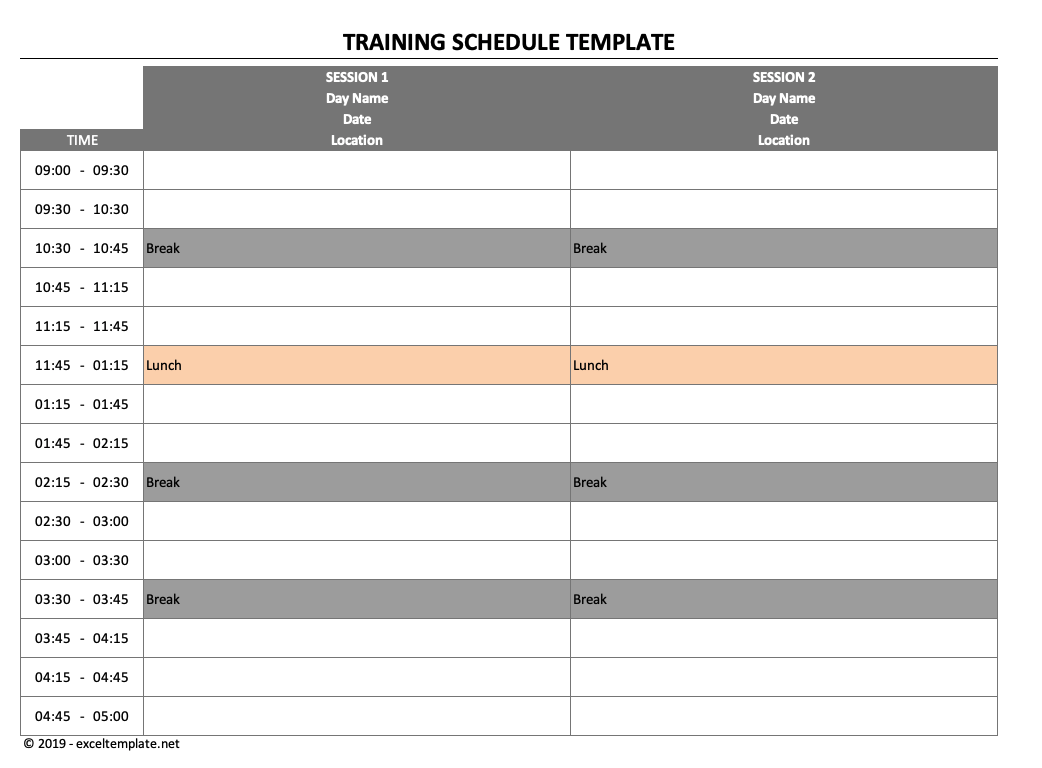 Detail Training Schedule Template Nomer 2