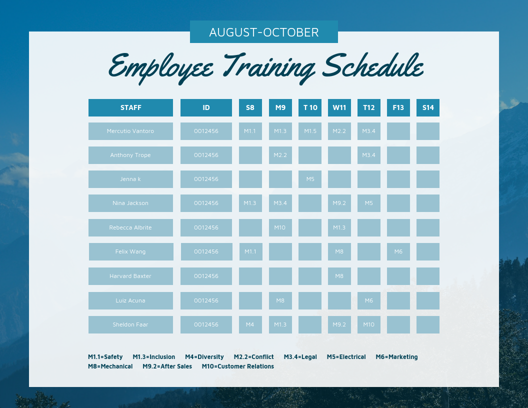 Detail Training Schedule Template Nomer 10