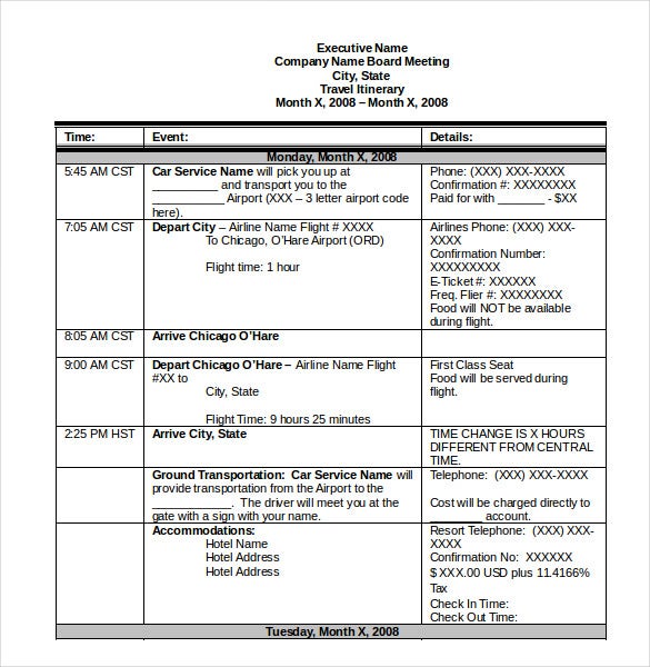 Detail Travel Itinerary Template Word Nomer 16