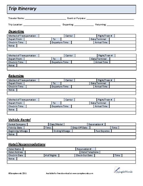 Detail Travel Itinerary Template Word Nomer 18