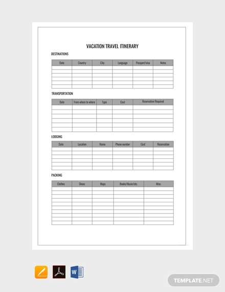 Detail Travel Itinerary Template Word Nomer 43