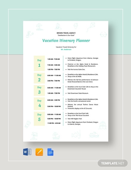 Detail Travel Itinerary Template Word Nomer 47