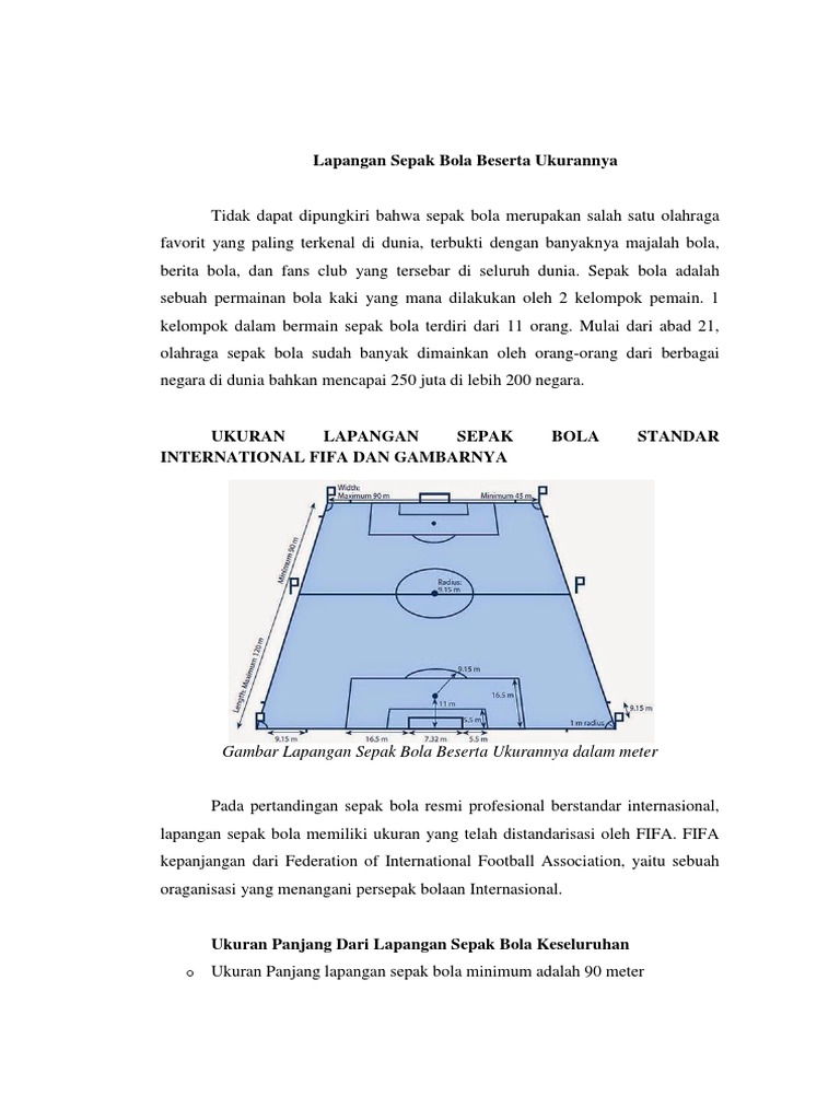 Detail Ukuran Lapangan Sepak Bola Dan Keterangannya Nomer 40