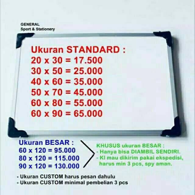 Detail Ukuran Papan Tulis Putih Nomer 15