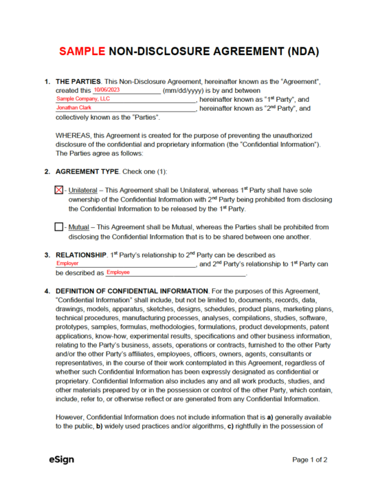 Detail Unilateral Nda Template Nomer 52