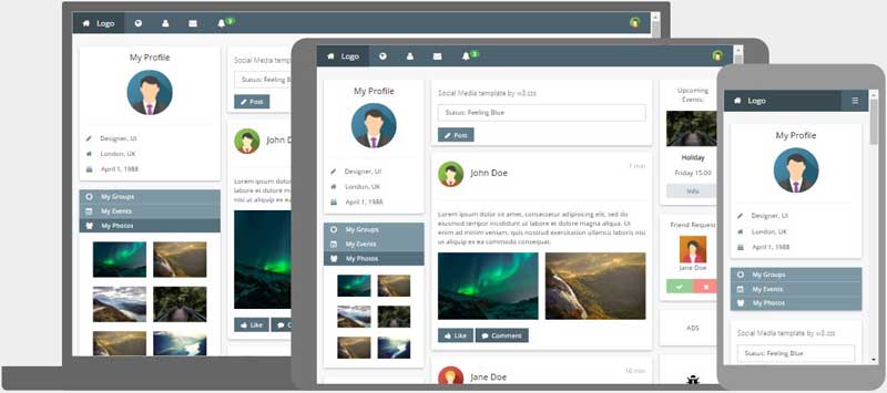 Detail User Profile Page Html Template W3schools Nomer 2