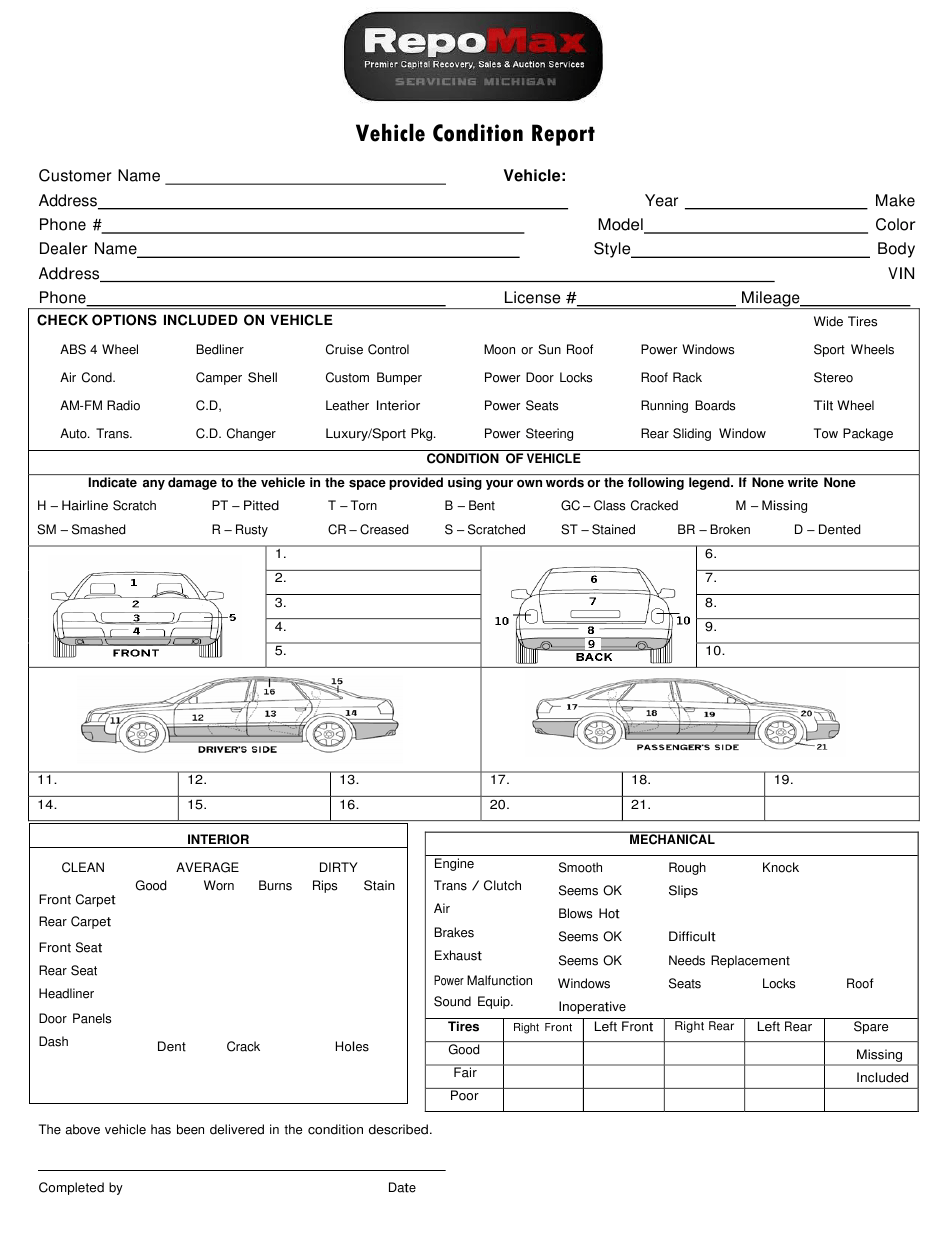 Detail Vehicle Condition Report Template Nomer 3